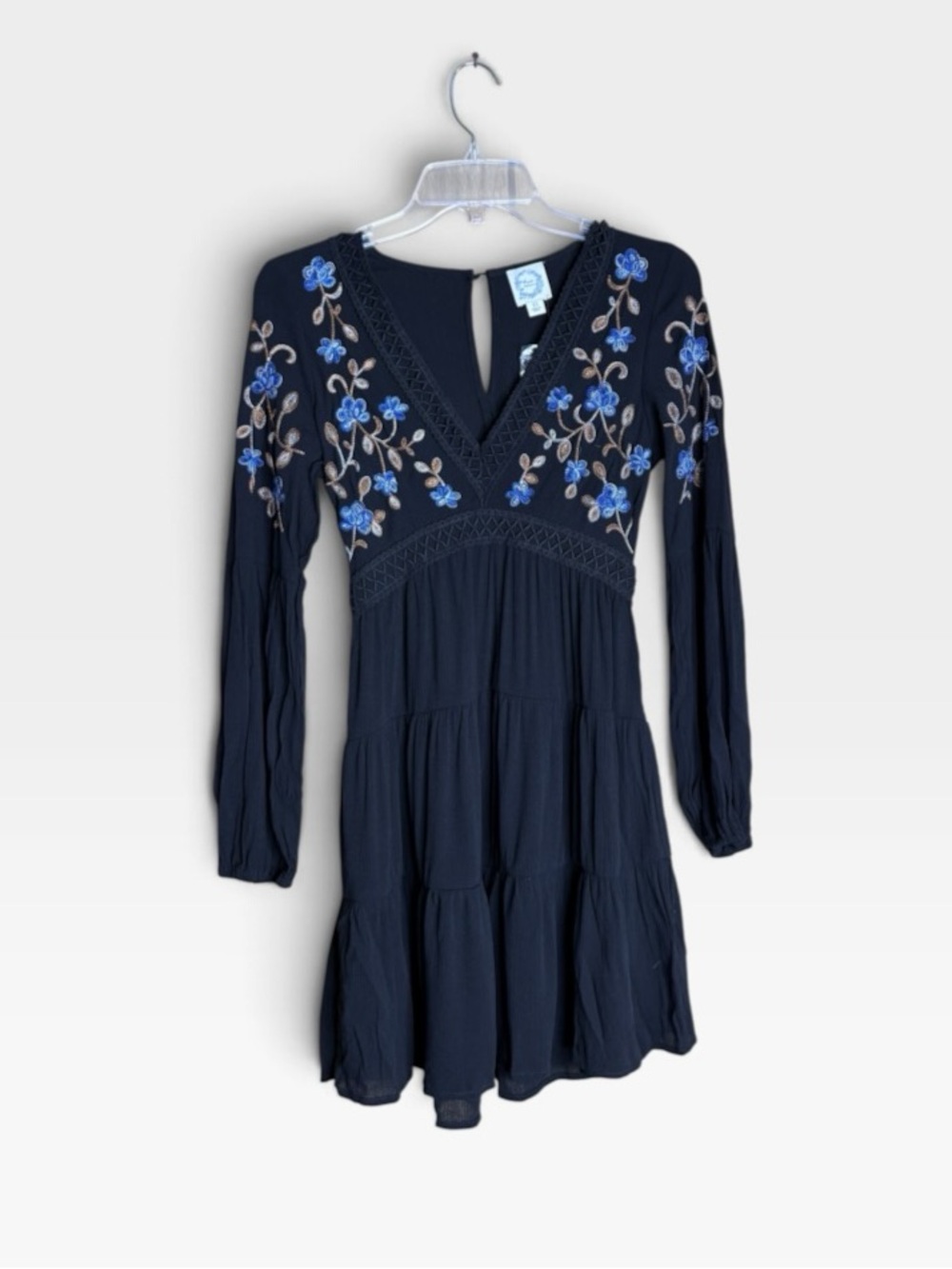 Blue Rain Francesca's XS NWT Black Embroidered Boho Mini Dress